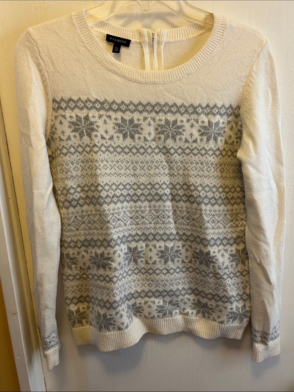 Talbots Cream and Gray Fair Isle Crewneck Sweater